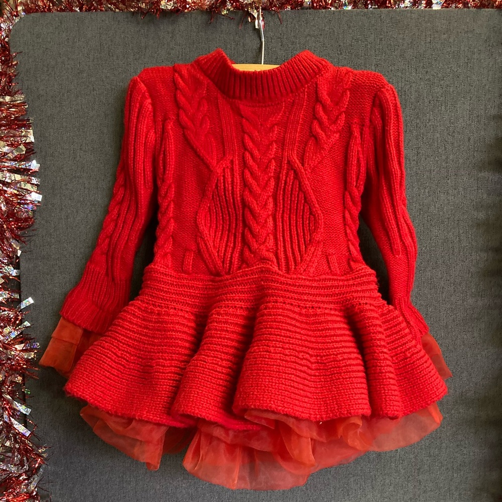 AiLe Rabbit 100 Red Baby Dress Cable Knit Sweater ~Size 12 Months Holiday (h)